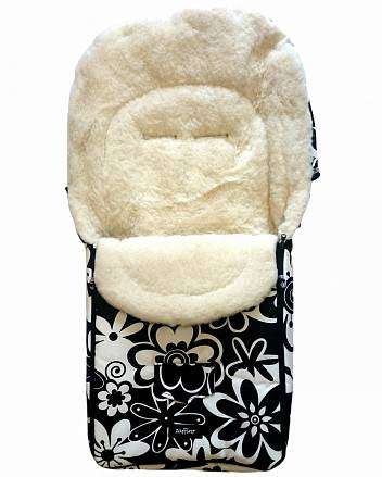 Спальный мешок в коляску №07 - North pole, черные/белые цветки 